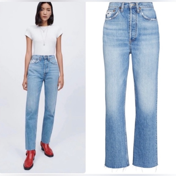 NEW RE/DONE 70s Ultra High Rise Stove Pipe Button Fly Jeans Size 32 - Picture 3 of 16